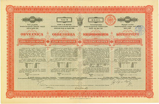 Bosnisch-hercegovinische Eisenbahn-Landes-Anleihe vom Jahre 1898 [2 Stück]