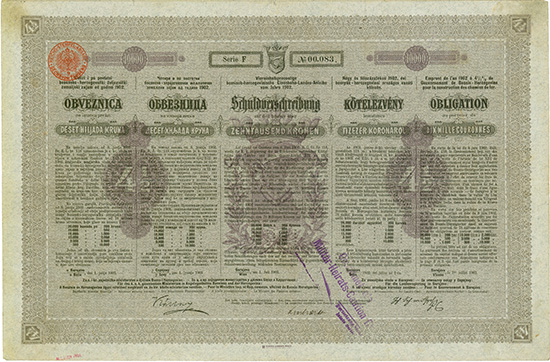Bosnisch-hercegovinische Eisenbahn-Landes-Anleihe vom Jahre 1902 [7 Stück]