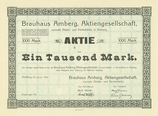 Brauhaus Amberg, Aktiengesellschaft vormals Aktien- und Fentschbräu