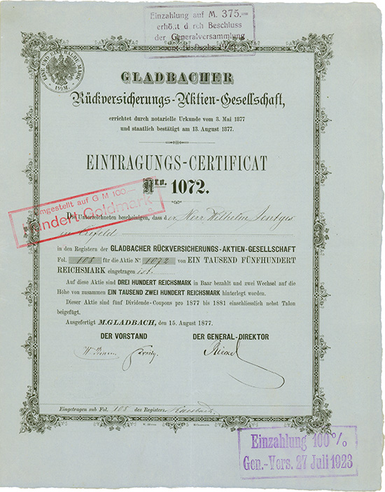 Gladbacher Rückversicherungs-AG [6 Stück]