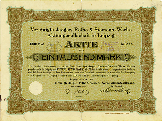Vereinigte Jaeger, Rothe & Siemens-Werke AG
