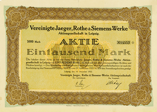 Vereinigte Jaeger, Rothe & Siemens-Werke AG