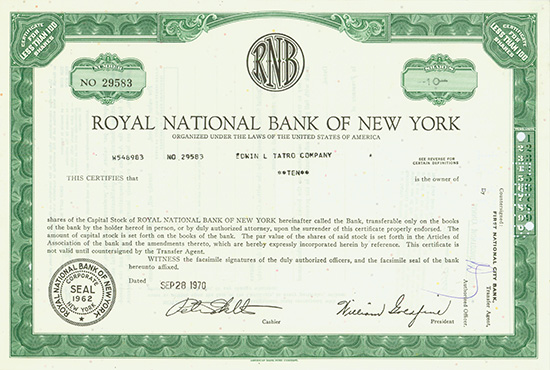 Royal National Bank of New York [3 Stück]