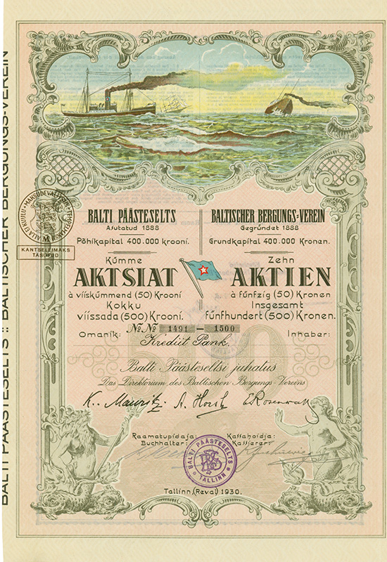 Baltischer Bergungs-Verein Gegründet 1888 / Balti Päästeselts Asutatud 1888
