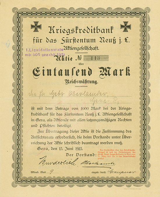 Kriegskreditbank für das Fürstentum Reuß j. L. AG