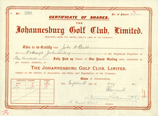 Johannesburg Golf Club, Limited