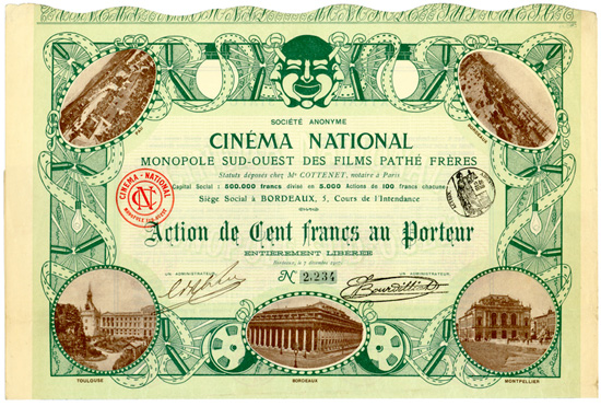 Société Anonyme Cinéma National Monopole Sud-Ouest Des Films Pathé Fréres