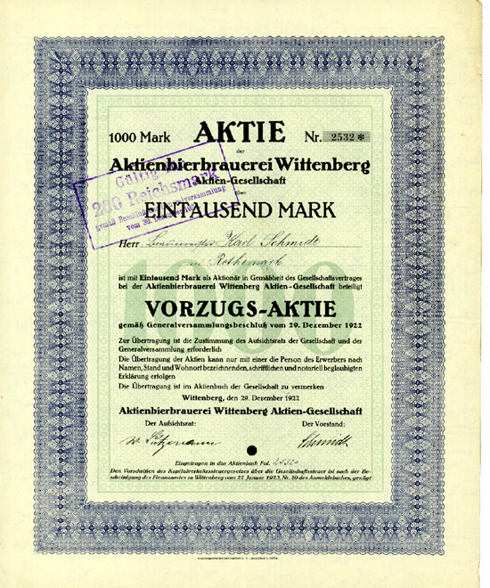 Aktienbierbrauerei Wittenberg AG [2 Stück]