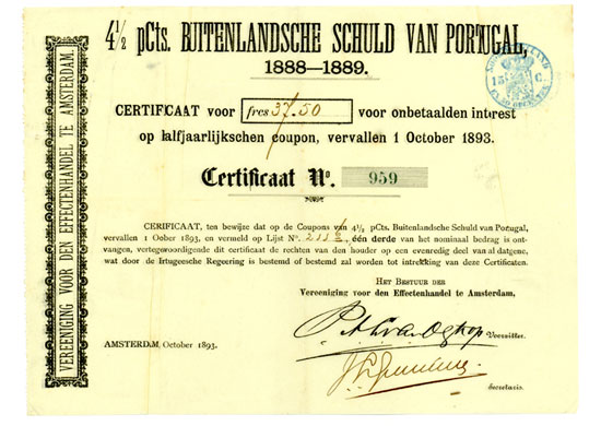Buitenlandsche Schuld van Portugal 1888-1889 / Vereeniging voor den Effectenhandel te Amsterdam