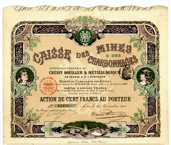 Caisse des Mines & des Charbonnages Compagnie Géneralé de Crédit Houiller & Métallurgique