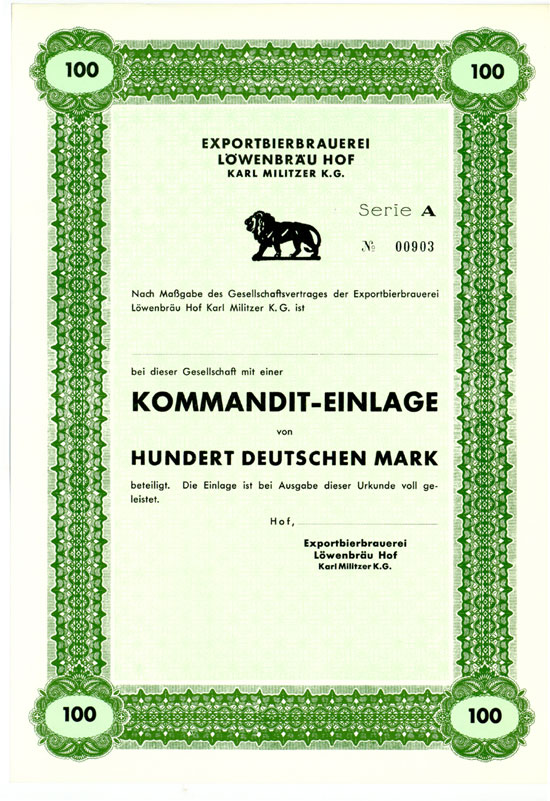 Exportbierbrauerei Löwenbräu Hof Karl Militzer K.G.