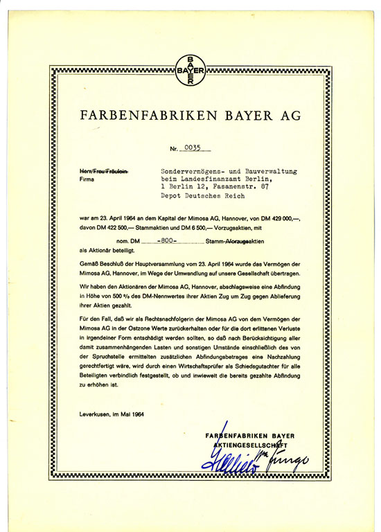 Farbenfabriken Bayer AG / Mimosa AG