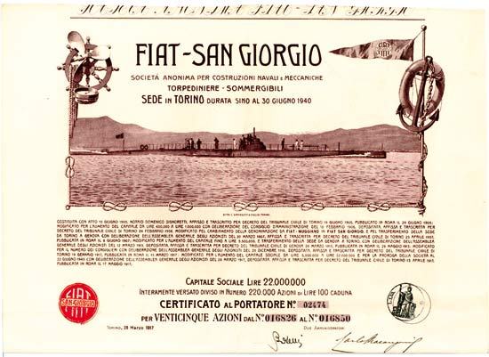 FIAT - San Giorgio Societé Anonima per Costruzioni Navali e Meccaniche Torpediniere - Sommergibili