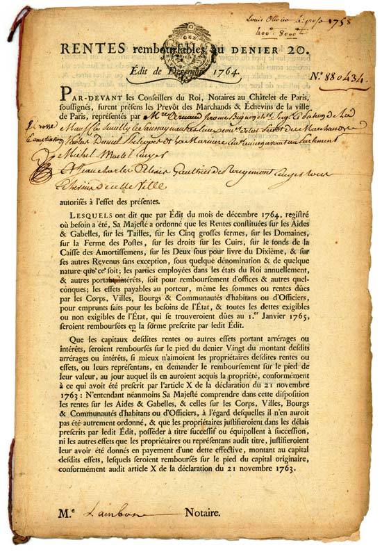 Rentes - Edit de Decembre 1764