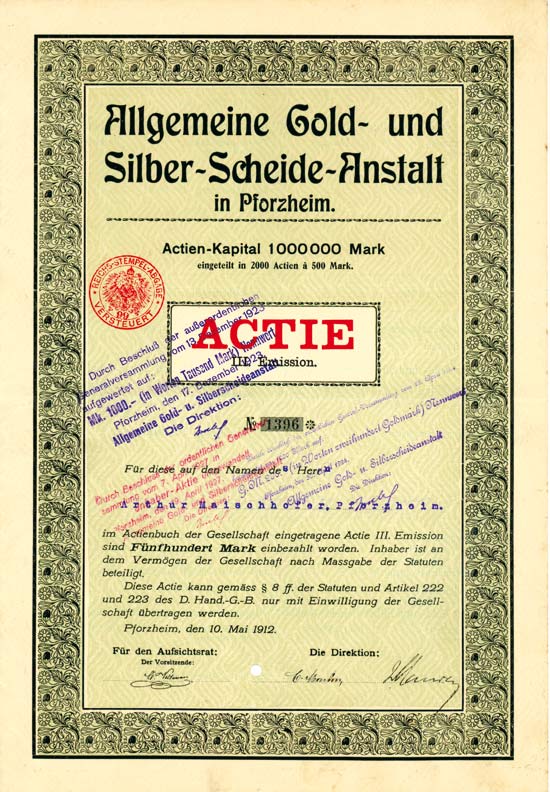 Allgemeine Gold- und Silber-Scheide-Anstalt in Pforzheim
