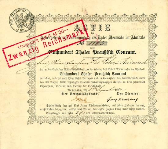 Actiengesellschaft zur Gründung des Bades Neuenahr im Ahrthale